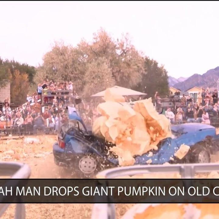 Utah pumpkin grower delivers a smashing finale to his old car
